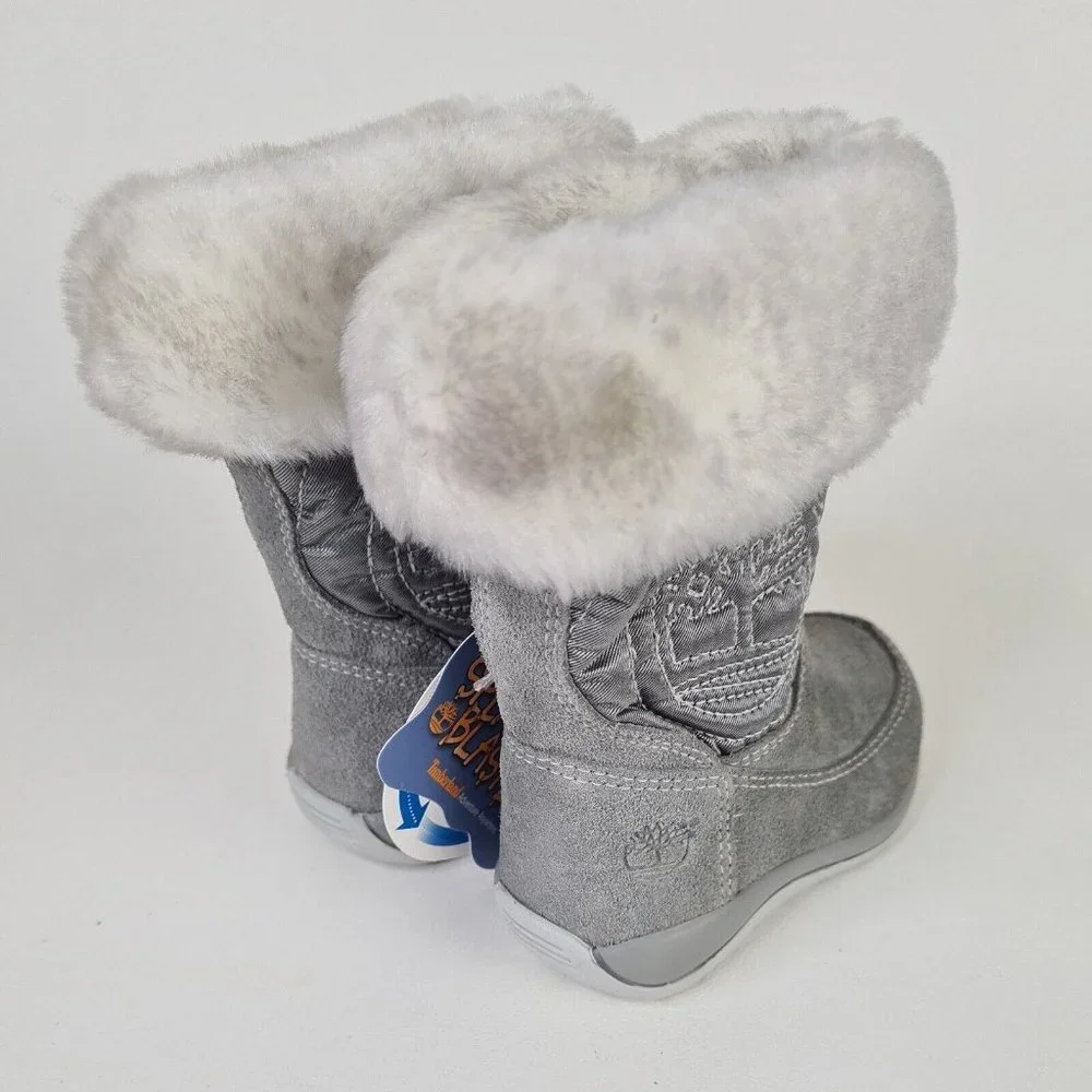 Timberland TODDLERS Boots Winter Holly Berry Tall Fur Leather Grey - Picture 6 of 12